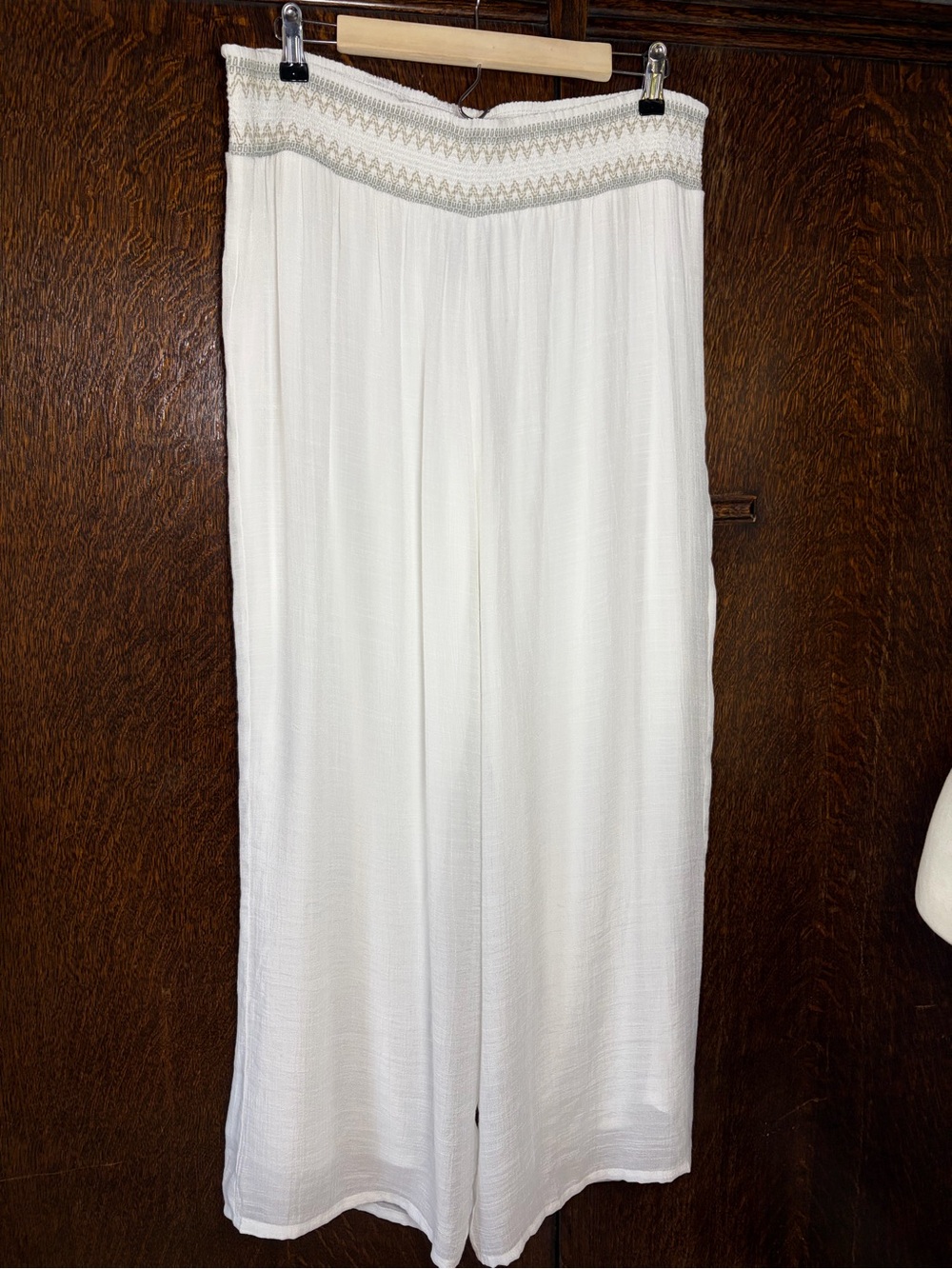 Alyx White Wide-Leg Embroidered Waistband Beach Flowy Pants Large